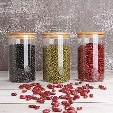 Ellenge Glass Food Storage Jars Containers, High Borosilicate Glass Cookies Jars with Airtight Bambo...