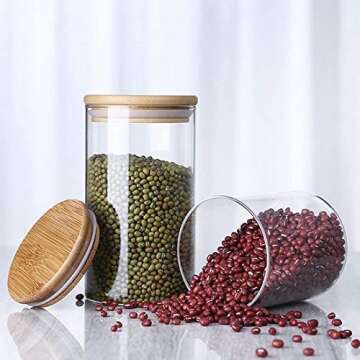 Ellenge Glass Food Storage Jars Containers, High Borosilicate Glass Cookies Jars with Airtight Bamboo Lid Set of 3, Kitchen Canisters for Coffee, Flour, Sugar, Candy, Cookie-750ML/25.36Fl.oz