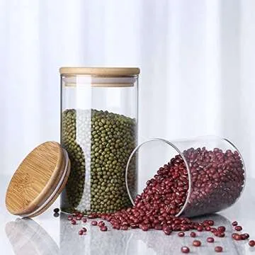 Ellenge Glass Food Storage Jars Containers, High Borosilicate Glass Cookies Jars with Airtight Bamboo Lid Set of 3, Kitchen Canisters for Coffee, Flour, Sugar, Candy, Cookie-750ML/25.36Fl.oz