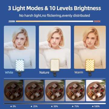 Selfie Light for iPhone,60 LED Phone Light with Clip,3 Light Modes,3000mAh Rechargeable Battery,Port...