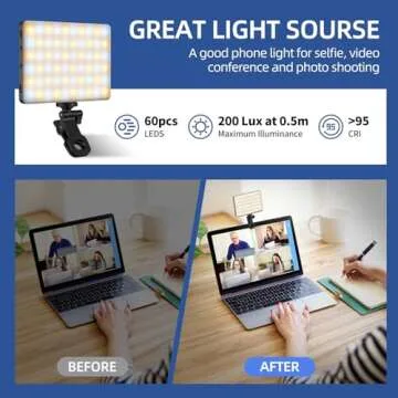 Selfie Light for iPhone,60 LED Phone Light with Clip,3 Light Modes,3000mAh Rechargeable Battery,Portable Video Fill Light for iPhone/Phone/Ipad,Laptop,Photo,Video Recording,Conference,Selfie,TikTok