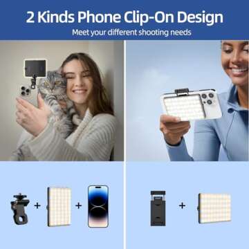 Selfie Light for iPhone,60 LED Phone Light with Clip,3 Light Modes,3000mAh Rechargeable Battery,Portable Video Fill Light for iPhone/Phone/Ipad,Laptop,Photo,Video Recording,Conference,Selfie,TikTok