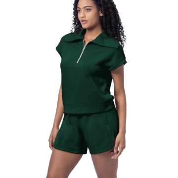 WIHOLL Two Piece Outfits For Women Lounge Sets Sweatshirt And Sweatpant Green XXL