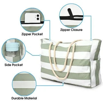 Durable Becokan Large Waterproof Beach Tote Bag for Women