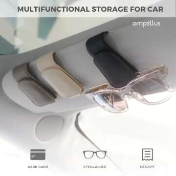 Ompellus Sunglasses Holder for Car Sun Visor, Magnetic Genuine Leather Sunglass Holder Clip, Car Org...