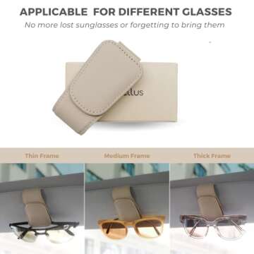 Ompellus Sunglasses Holder for Car Sun Visor, Magnetic Genuine Leather Sunglass Holder Clip, Car Organization Accessories (Beige)
