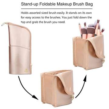 Makeup Brush Holder Organizer Bag Professional Artist Brushes Travel Bag Stand-up Makeup Cup Waterproof Dust-proof Brush Storage Pouch Case (Rose Gold)