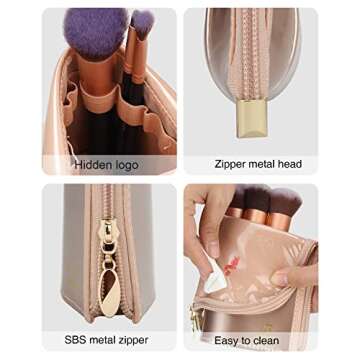 Makeup Brush Holder Organizer Bag Professional Artist Brushes Travel Bag Stand-up Makeup Cup Waterproof Dust-proof Brush Storage Pouch Case (Rose Gold)