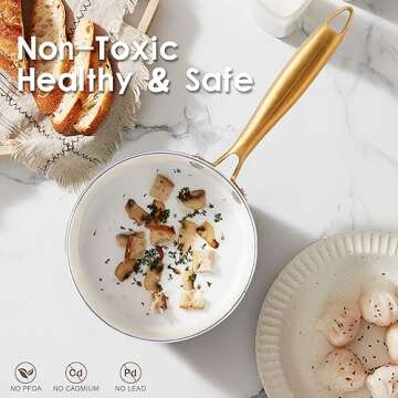 Ceramic Pots and Pans Set - Kitchen Cookware Sets Nontsick Non Toxic Cookware Set With Dutch Oven, Frying Pan, Saucepan, Sauté Pan, Cooking Utensils Set, Gold Pots and Pans for Cooking Set Gifts