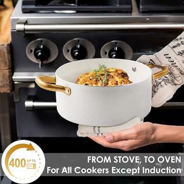 Ceramic Pots and Pans Set - Kitchen Cookware Sets Nontsick Non Toxic Cookware Set With Dutch Oven, Frying Pan, Saucepan, Sauté Pan, Cooking Utensils Set, Gold Pots and Pans for Cooking Set Gifts