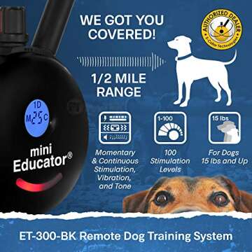 Educator - ET-300 Black - Ecollar Dog Training Collar with Remote Control - 1/2 Mile Range, Waterpro...