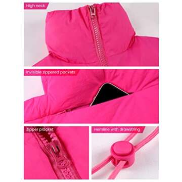 UANEO Cropped Puffer Vest Women Zip Up Stand Collar Sleeveless Padded Crop Puffy Vests (Rose-XS)