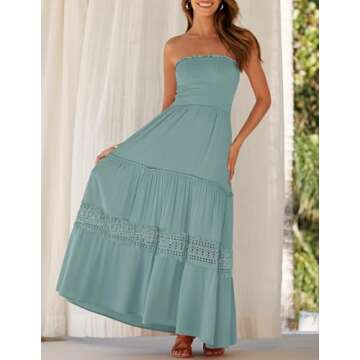 ZESICA Women's Summer Bohemian Strapless Maxi Dress – Flowy A-Line Beach Dress with Lace Trim