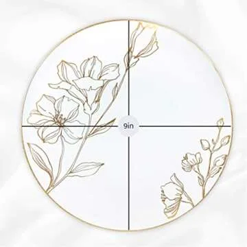 [9'' Plates 40 Count] White Plastic Floral Design Party Dinner Plates With Gold Rim Premium heavyweight Elegant Disposable Tableware Dishes