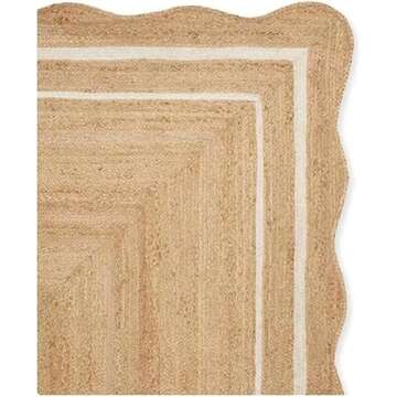 Natural Jute Scalloped Area Runner Rug - 2x6ft Washable Mat
