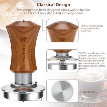 V5 Espresso Tamper, 58.3MM 2 Spring-loaded Calibrated Tamper with Stainless Steel Ripple Base, Walnut Wooden-Handle Tamper Compatible with Gaggia series Espresso Machine Portafilter and 58mm E61 Group