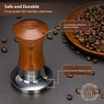 V5 Espresso Tamper, 58.3MM 2 Spring-loaded Calibrated Tamper with Stainless Steel Ripple Base, Walnut Wooden-Handle Tamper Compatible with Gaggia series Espresso Machine Portafilter and 58mm E61 Group