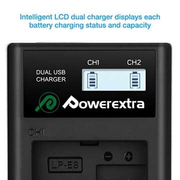 Powerextra LP-E8 Battery with Dual USB Charger for Canon