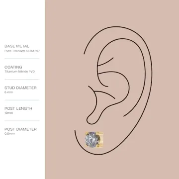 Hypoallergenic Titanium Gold Stud Earrings for Women