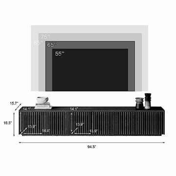 POVISON Modern Solid Wood TV Stand, Black Entertainment Center for 75+ inch TV, 95'' Media Console w...