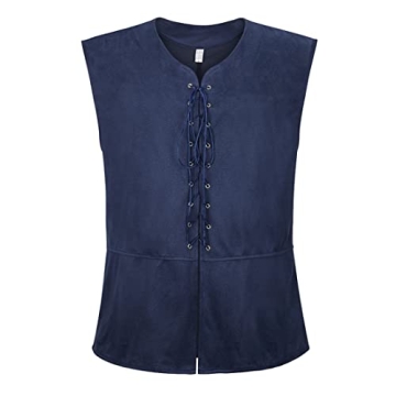 Frawirshau Men's Pirate Vest - Medieval Waistcoat in Blue, Size S