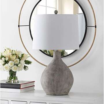 SAFAVIEH Lighting Collection Tolen Modern Rustic Farmhouse Grey 26-inch Bedroom Living Room Home Off...