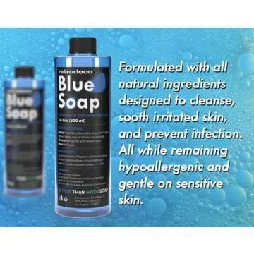 RetroDeco Ultra Concentrated 16.9oz Tincture of Blue Tattoo Soap USP: Makes 1.3 Gallons of Blue Soap with XL 16.9oz Squeeze Bottle For Skin and Piercings, Better Than Green Soap