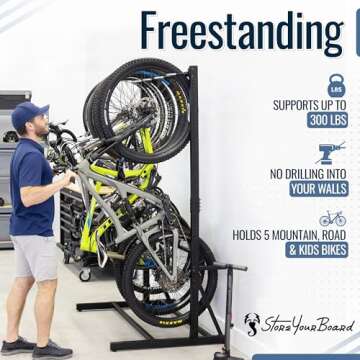 Teal Triangle Freestanding 5 Bike Storage Rack, The Original G-Bike, Indoor Garage Floor Stand, Bicy...