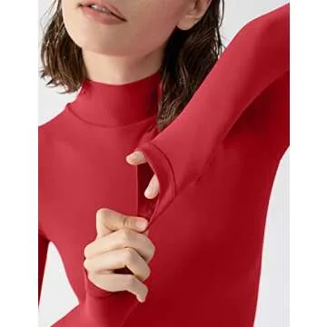 PUMIEY Bodysuit for Women Long Sleeve Mock Turtle Neck Body Suits T-shirt Tops, Ruby Meduim