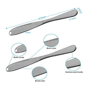 Mlesi 2-Pack Butter Stainless Steel Butter Spreader Knife,Multifunctional Butter Knife for Cold Butter,3 in 1 Kitchen Gadgets, Butter Spreader and Grater with Serrated Edge (Black), 8.66×1.37×0.11 in