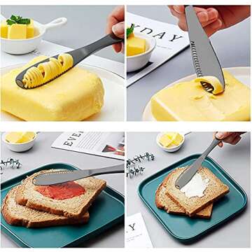 Mlesi 2-Pack Butter Stainless Steel Butter Spreader Knife,Multifunctional Butter Knife for Cold Butter,3 in 1 Kitchen Gadgets, Butter Spreader and Grater with Serrated Edge (Black), 8.66×1.37×0.11 in