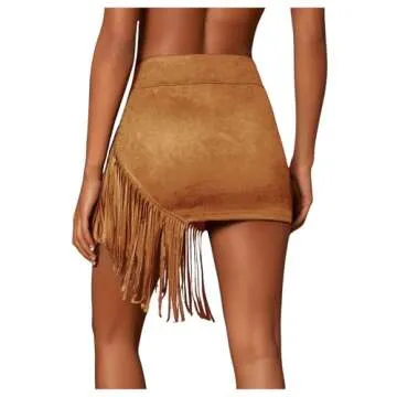 Milumia Women's Fringe Mini Skirt - High Waisted Asymmetrical Bodycon Camel 3X-Large