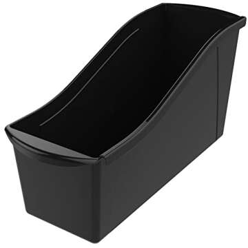 Storex Large Book Bin, Interlocking Plastic Organizer for Home, Office and Classroom, Black, (70109E...