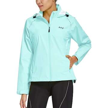 BALEAF Women's Running Rain Jackets Waterproof Hooded Windbreaker Packable Lightweight Cycling Jacke...