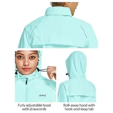 BALEAF Women's Running Rain Jackets Waterproof Hooded Windbreaker Packable Lightweight Cycling Jacket Reflective Spring Green L