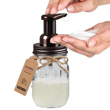 Amolliar Mason Jar Bathroom Accessories Set(4 Pack) - Foaming Soap Dispenser&Qtip Holder Set&Toothbr...