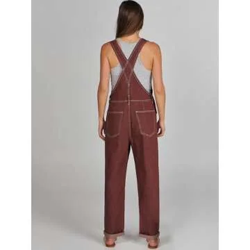 ANRABESS Womens Jean Overalls Loose Fit Adjustable Strap Denim Jumpsuits Rompers Bib Overall 2025 Spring Fashion Work Outfits Washed Rust X-Small