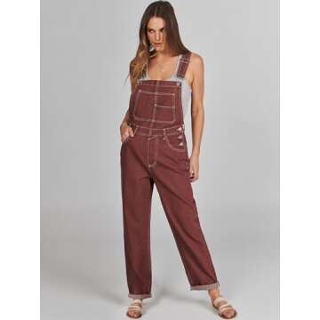 ANRABESS Womens Jean Overalls Loose Fit Adjustable Strap Denim Jumpsuits Rompers Bib Overall 2025 Spring Fashion Work Outfits Washed Rust X-Small