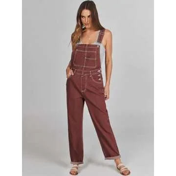 ANRABESS Womens Jean Overalls Loose Fit Adjustable Strap Denim Jumpsuits Rompers Bib Overall 2025 Spring Fashion Work Outfits Washed Rust X-Small