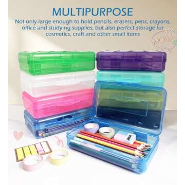 Nuozme Plastic Translucent Pencil Box,Pencil Cases with Snap-Tight Lid for Pens, Pencils, School Sup...