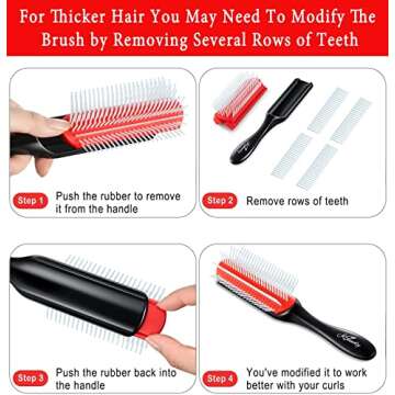 KTKUDY Curly Hair Brush - 9 Row Styling Brush for Detangling & Defining Curls, Heat Resistant, Ideal for Wavy, Curly or Coily Hair - Black