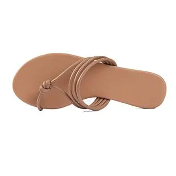 Mtzyoa Women Flat Sandals Strappy Nude Size 7 Summer Comfy Leather Ladies Cute Casual Sandals