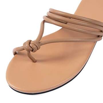 Mtzyoa Women Flat Sandals Strappy Nude Size 7 Summer Comfy Leather Ladies Cute Casual Sandals
