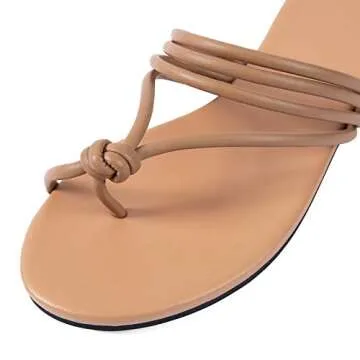 Mtzyoa Women Flat Sandals Strappy Nude Size 7 Summer Comfy Leather Ladies Cute Casual Sandals