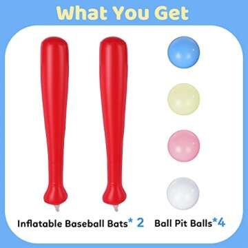 ELEMARA 2 Inflatable Baseball Bats, Kids Inflatable Toys for Inflatable Bouncer with 4 Ball Pit Ball...