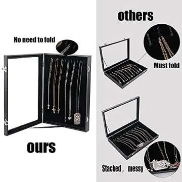 Kanwoder Vertical Necklace Holder Organizer,Necklace Storage,Necklace Organizer Box,Jewelry Tray with Glass Lid (Black Velvet)