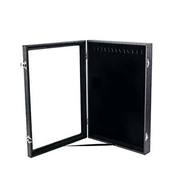 Kanwoder Vertical Necklace Holder Organizer,Necklace Storage,Necklace Organizer Box,Jewelry Tray with Glass Lid (Black Velvet)