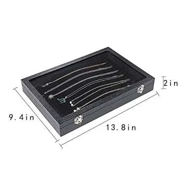 Kanwoder Vertical Necklace Holder Organizer,Necklace Storage,Necklace Organizer Box,Jewelry Tray with Glass Lid (Black Velvet)