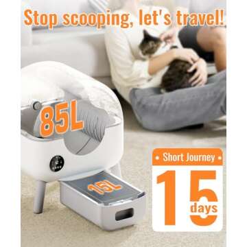 Self Cleaning Litter Box - 105L Large Automatic Cat Litter Box Self Cleaning, All Litter Suitable, 1...