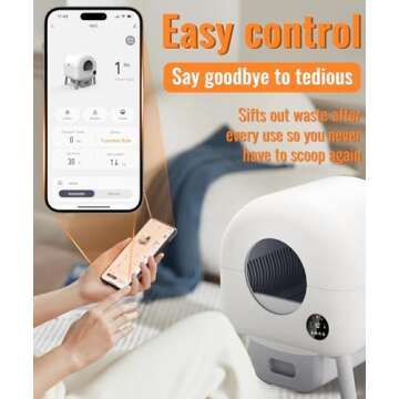 Self Cleaning Litter Box - 105L Large Automatic Cat Litter Box Self Cleaning, All Litter Suitable, 1 Roll Garbage Bags and Mat, App Control, White grey1.X